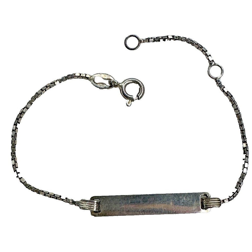 Sterling Silver ID Bracelet Stamped 925 Engrave able Box Chain Childs 5-6 in
